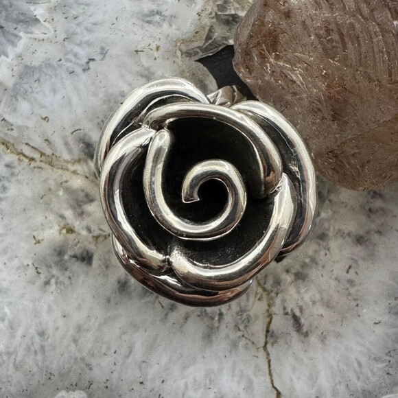Sterling Silver Rose with Decorated Band Fashion Ring For Women, Taxco Mexico - Picture 1 of 10